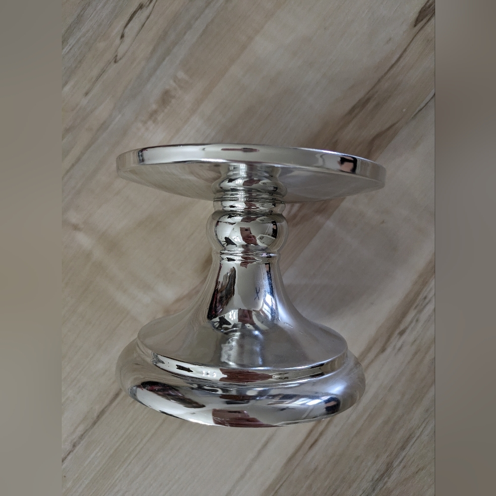 2 chrome finish bath & body works candle holders pedestals brand new